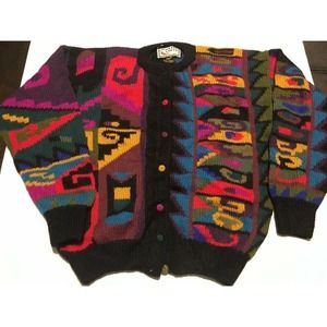 Peruvian costa salsa Hand Cardigan Button Up Wearable Art